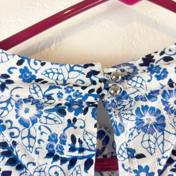 Veronica Beard Sol Floral Printed Lace Ruffle Blouse Blue Size 14 Casual Cotton - Picture 6 of 7